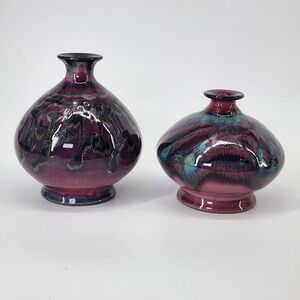 Ashburn Pottery Canada Carole John Bandurchin Purple Glaze Bud Vase Set of 2
